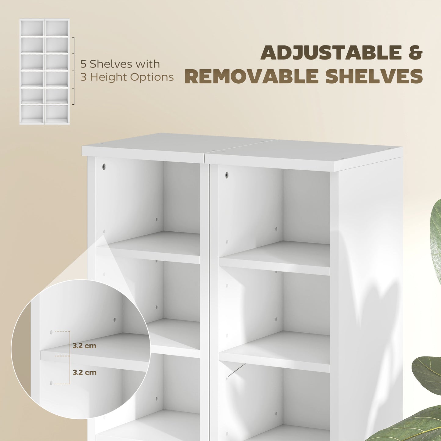 Set of 2 CD Storage Units DVD Shelf with Adjustable Shelves, White