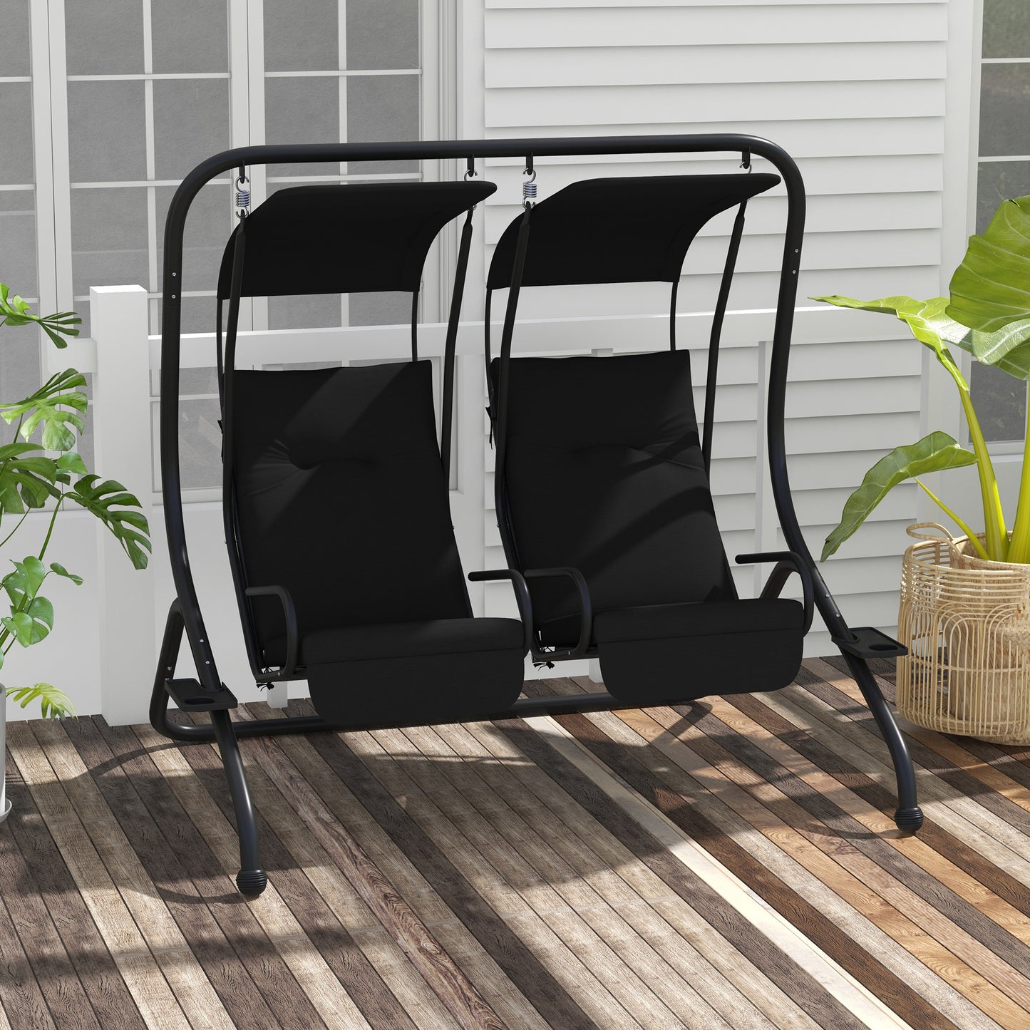Canopy Swing 2 Separate Relax Chairs w/ Handrails, Cup Holders
