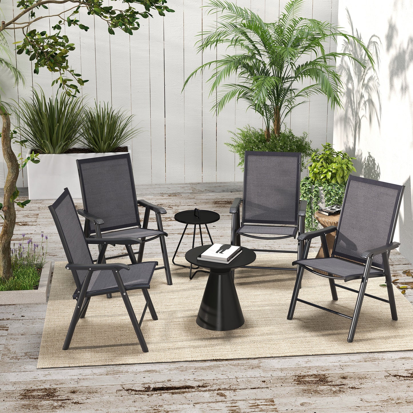 4-PCS Garden Armchairs Outdoor Patio Folding Furniture Grey
