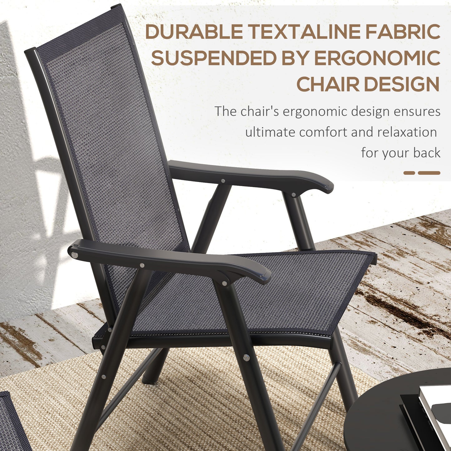 4-PCS Garden Armchairs Outdoor Patio Folding Furniture Grey