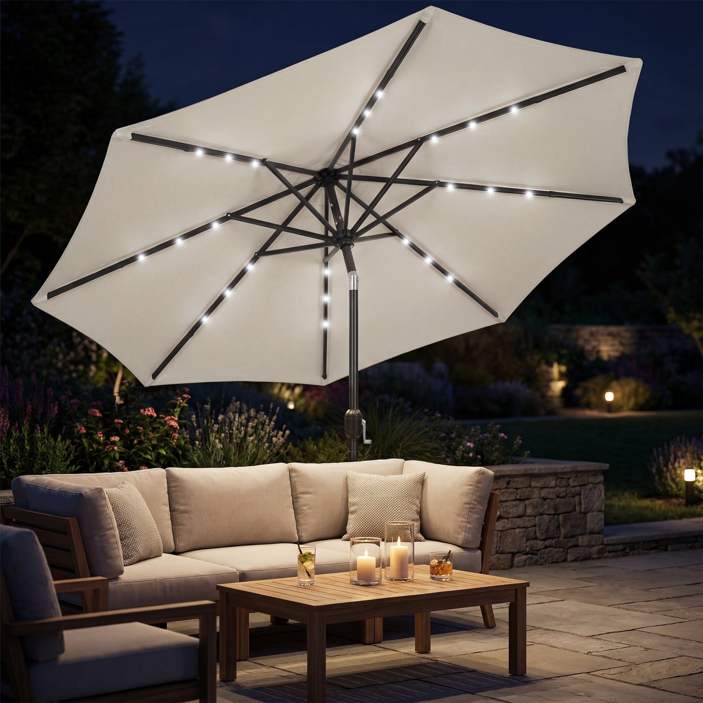2.6 m Garden Parasol Umbrella with Light, Outdoor Patio Umbrella