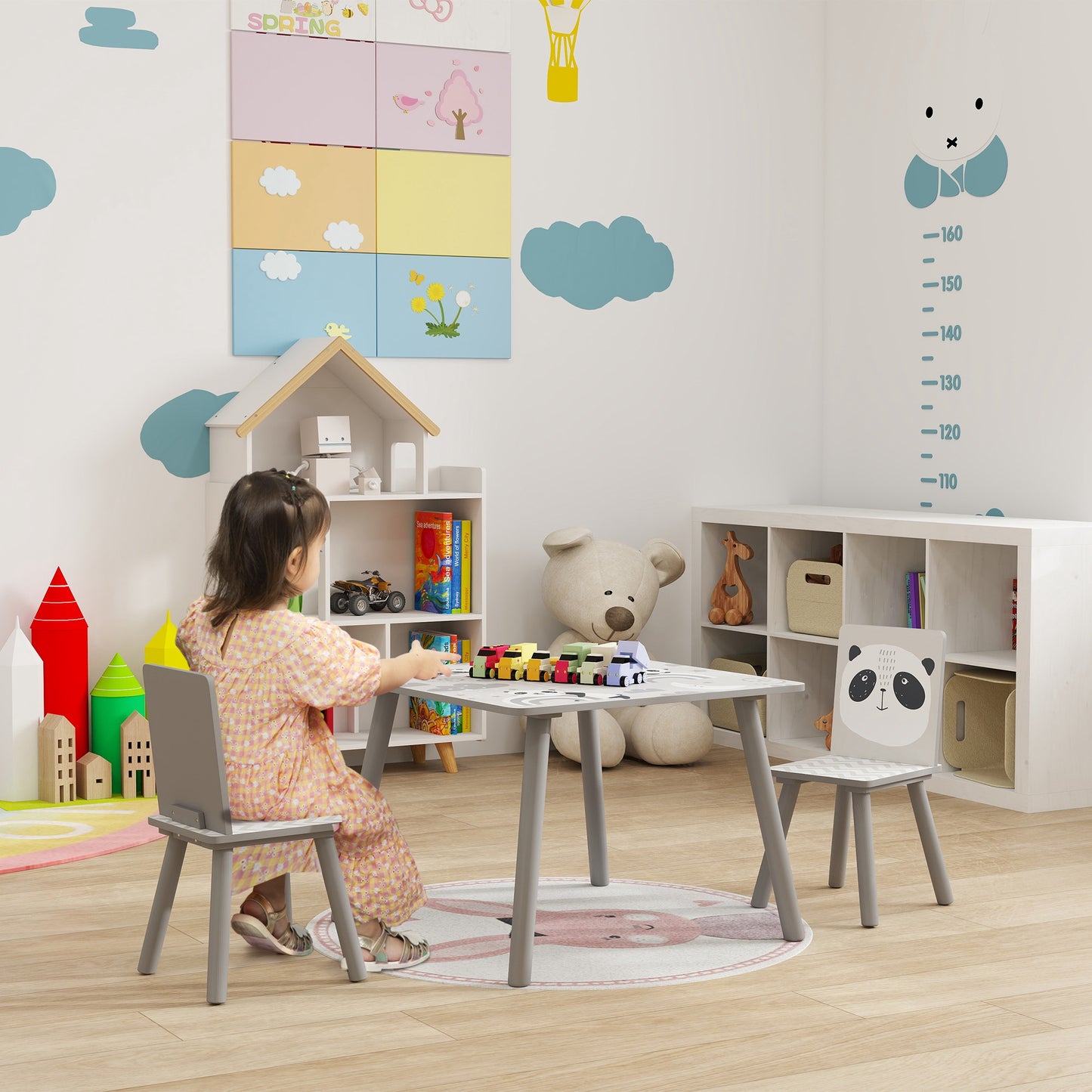 Kids Table and Chair Set, Toddler Table with 2 Chairs, Grey