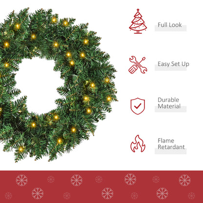 Pre-lit Christmas Wreath with 50 Warm White LED Ideal Xmas Artificial Door Decoration