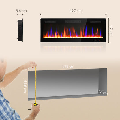 50" Wall Electric Fireplace, Slim Electric Fire, 1800W, Black