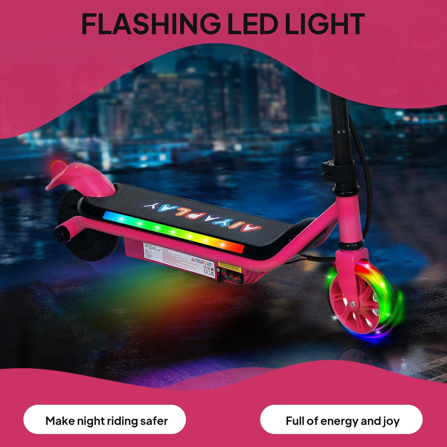Electric Scooter for 6-14 with Dual Brakes & Colourful Light, Pink