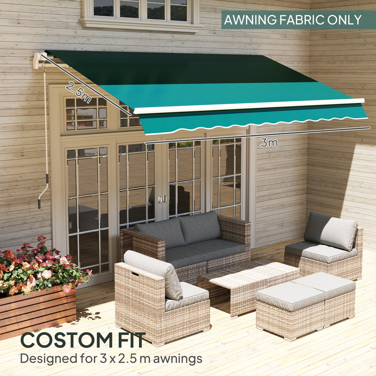 Replacement Canopy for 3 x 2.5 m Awning (Fabric Only), Green
