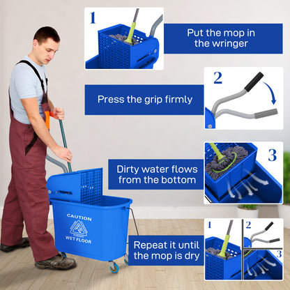 20L Mop Bucket with Wringer Handle on Wheels for Floor Cleaning Blue