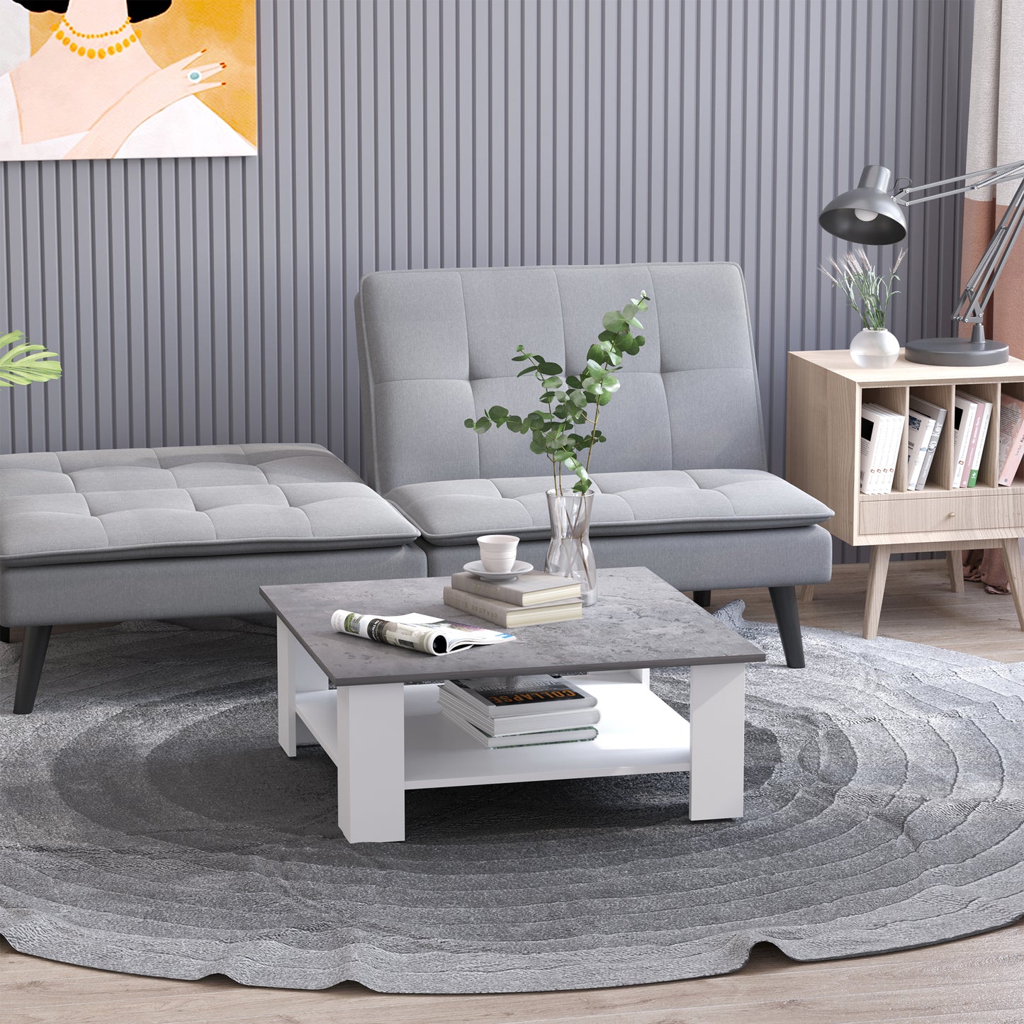Vintage Coffee Table Square 2 Tier Side End Desk Indoor Living Room