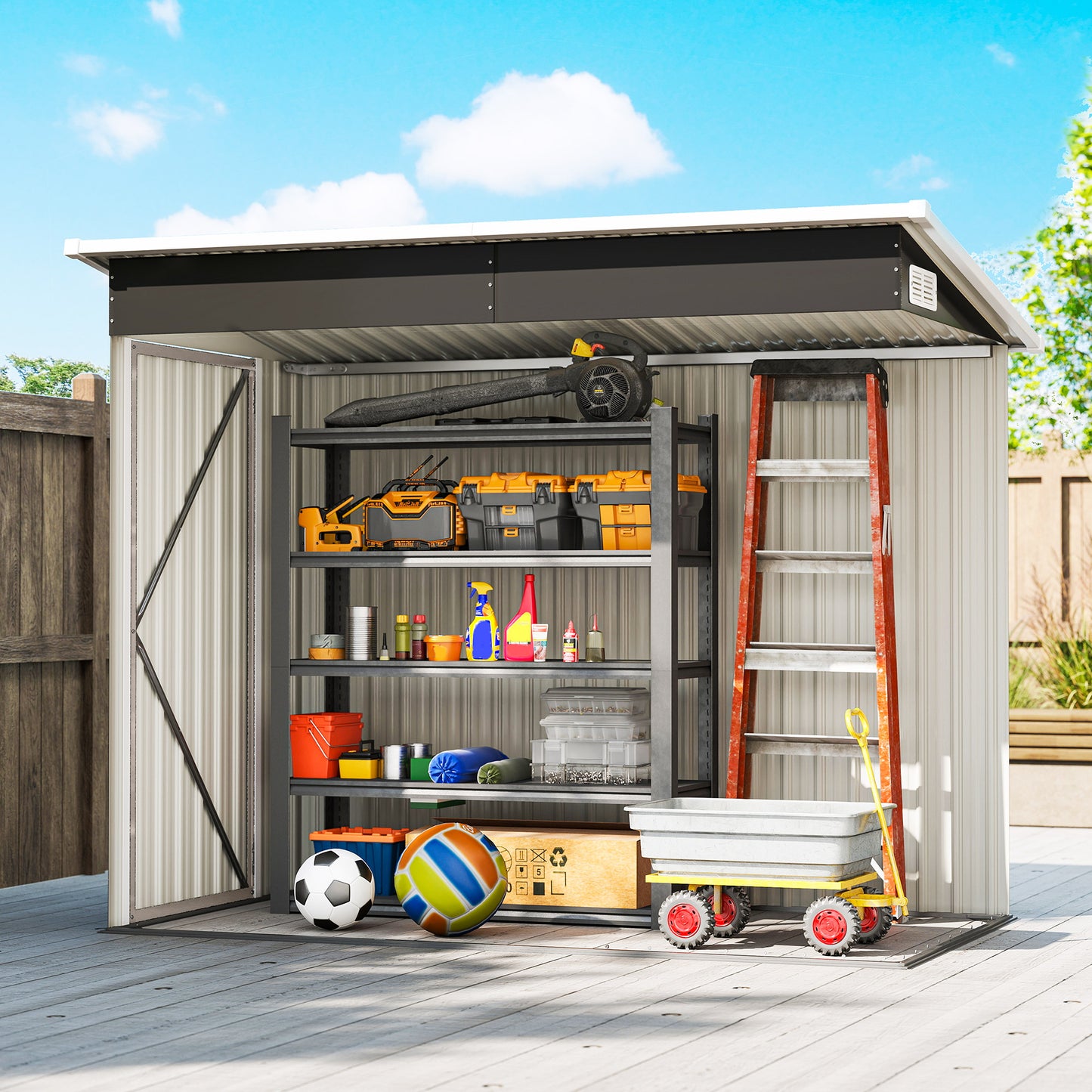 Outdoor Storage Shed, 7.5 x 4.3ft Metal Garden Shed, Light Grey