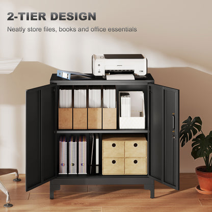 Lockable Metal Filing Cabinet, 2-Tier Storage Cupboard, Black