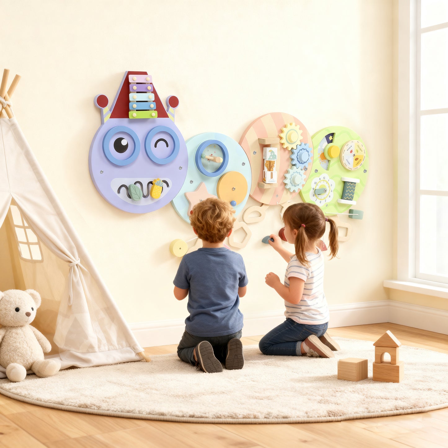 Caterpillar Busy Board, Sensory Wall Toy for Toddlers 3+