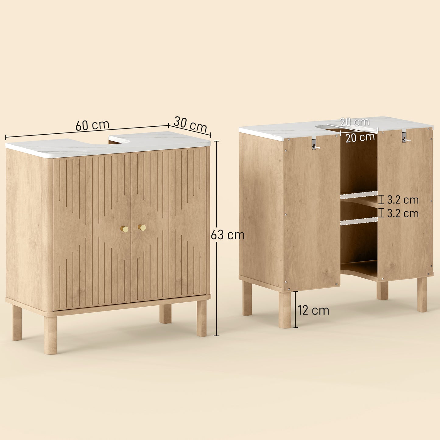 Under Sink Bathroom Cabinet for Basin without or with Pedestal, Oak