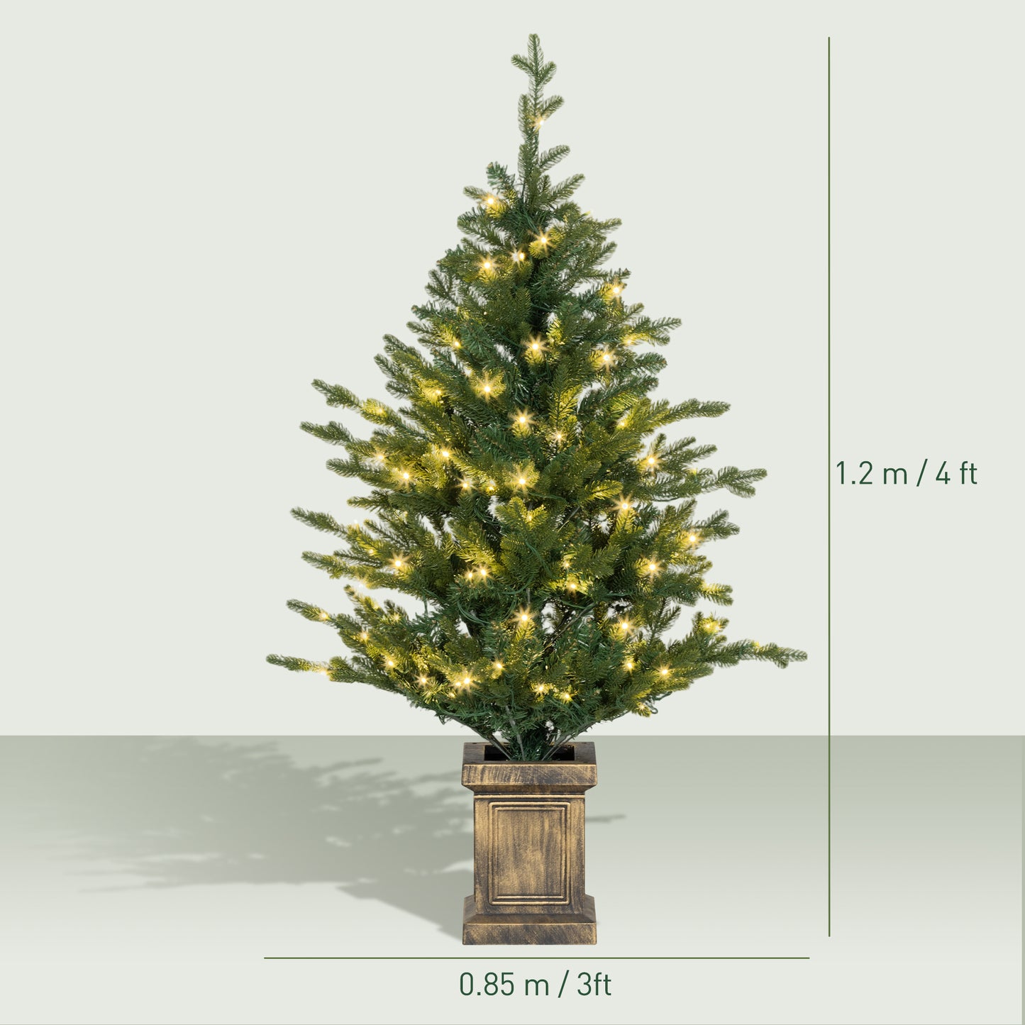 2 Pre Lit 4ft Artificial Christmas Trees with Lights, Pot, Realistic Tips