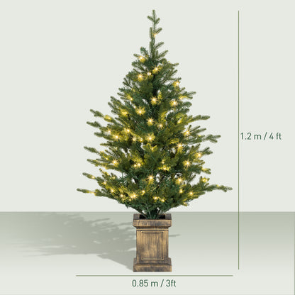 2 Pre Lit 4ft Artificial Christmas Trees with Lights, Pot, Realistic Tips