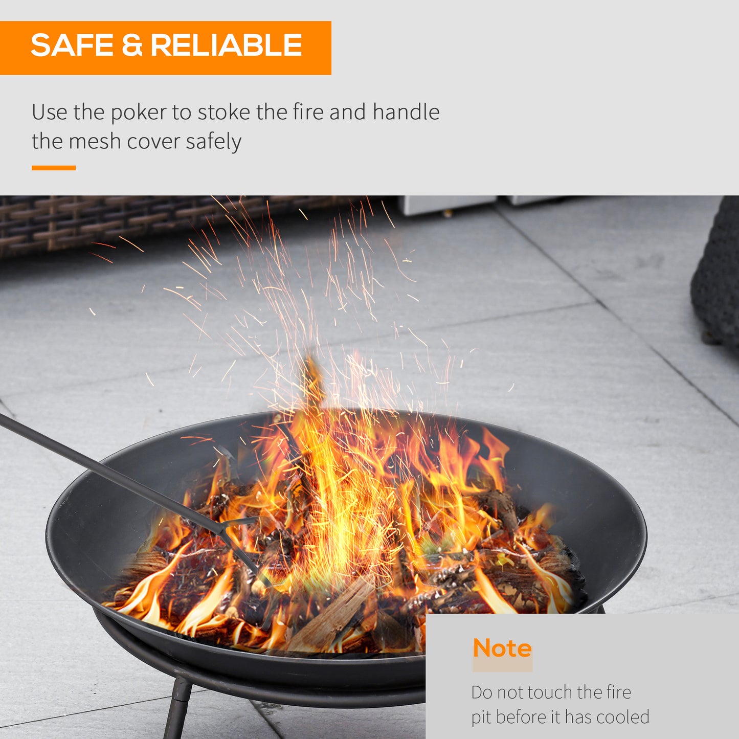Fire Pit, Portable Firepit with Poker, Black