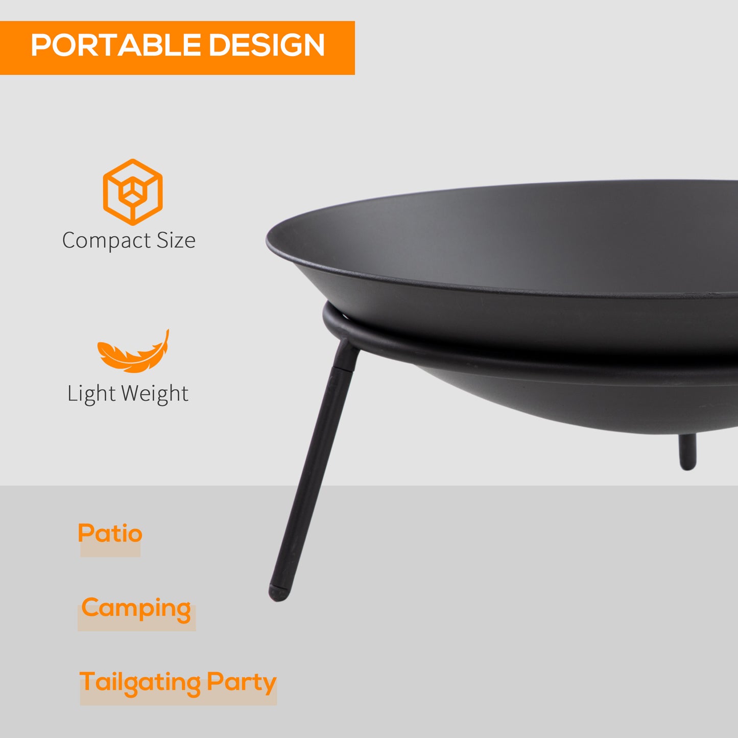 Fire Pit, Portable Firepit with Poker, Black