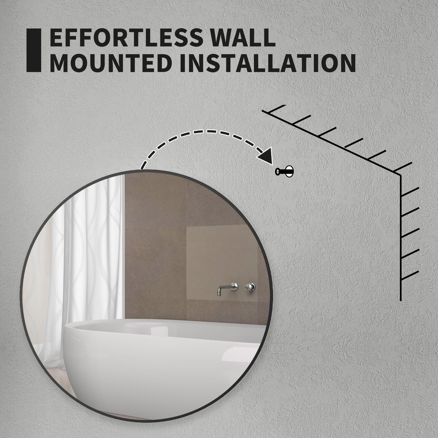 Round Bathroom Mirror, Modern Wall Mirror with Steel Frame, Black