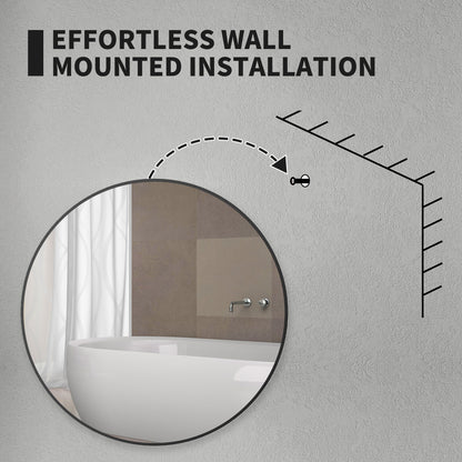 Round Bathroom Mirror, Modern Wall Mirror with Steel Frame, Black