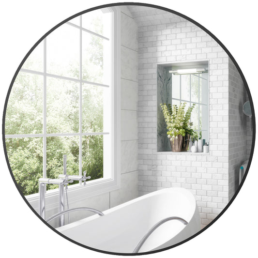 Round Bathroom Mirror, Modern Wall Mirror with Steel Frame, Black