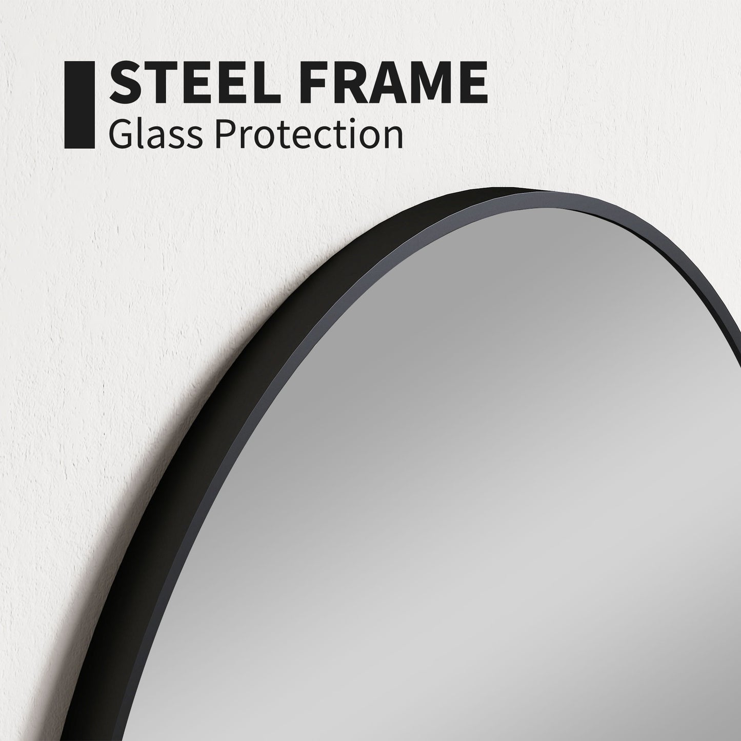 Round Bathroom Mirror, Modern Wall Mirror with Steel Frame, Black