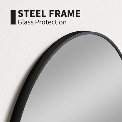 Round Bathroom Mirror, Modern Wall Mirror with Steel Frame, Black