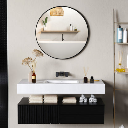 Round Bathroom Mirror, Modern Wall Mirror with Steel Frame, Black