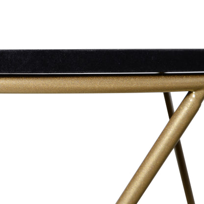 Round Coffee Table Sofa End Side Wood Metal Bedside Table  - Black Gold