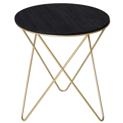 Round Coffee Table Sofa End Side Wood Metal Bedside Table  - Black Gold