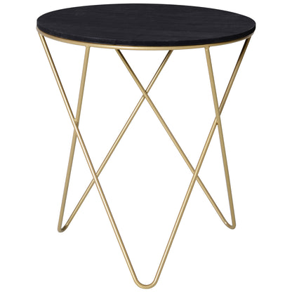 Round Coffee Table Sofa End Side Wood Metal Bedside Table  - Black Gold