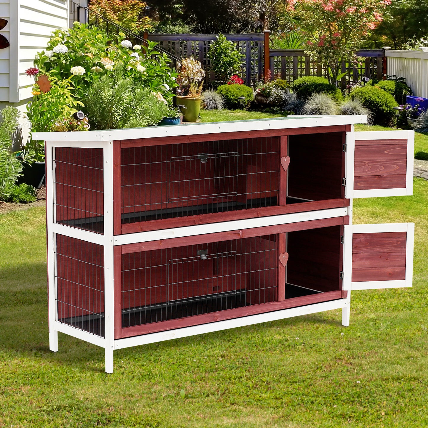 2 Tier Wooden Rabbit Hutch Guinea Pigs Hutch Small Pet Animal Ferret Bunny House Cage for Indoor and Outdoor 136.4x50x93cm