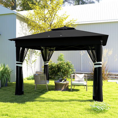 3x3(m) Pop Up Gazebo w/ Solar-Powered LED Lights Netting Black