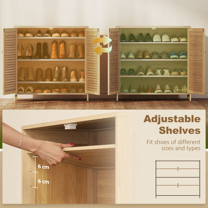 Bamboo Shoe Cabinet with Louvered Doors 14 Pairs Shoe Storage Cabinet