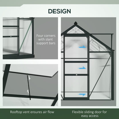 6x4ft Walk-In Polycarbonate Greenhouse Plant Grow Galvanized Aluminium