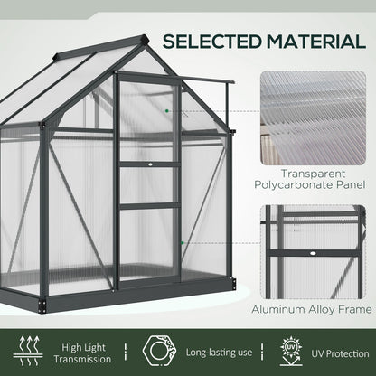 6x4ft Walk-In Polycarbonate Greenhouse Plant Grow Galvanized Aluminium