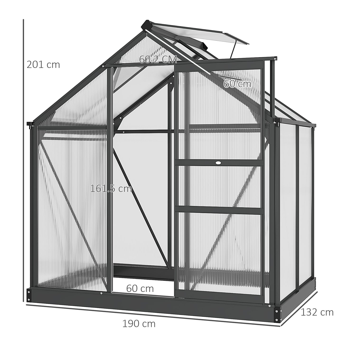 6x4ft Walk-In Polycarbonate Greenhouse Plant Grow Galvanized Aluminium
