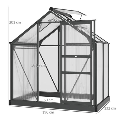 6x4ft Walk-In Polycarbonate Greenhouse Plant Grow Galvanized Aluminium