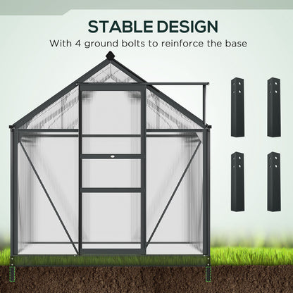 6x4ft Walk-In Polycarbonate Greenhouse Plant Grow Galvanized Aluminium
