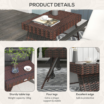 Foldable Outdoor Coffee Table, Steel Frame Rattan Side Table, Brown