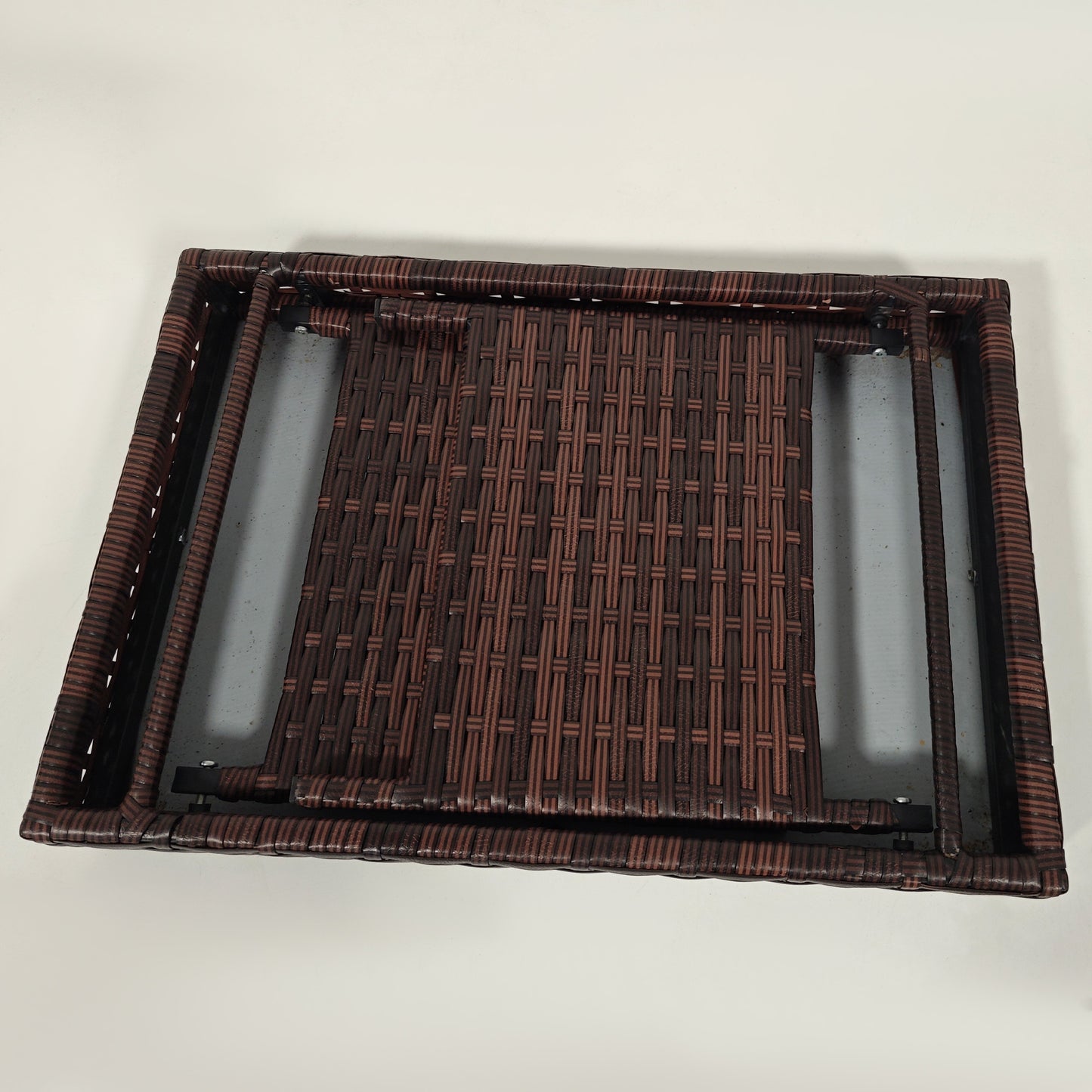 Foldable Outdoor Coffee Table, Steel Frame Rattan Side Table, Brown