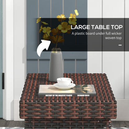 Foldable Outdoor Coffee Table, Steel Frame Rattan Side Table, Brown