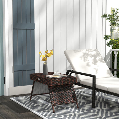 Foldable Outdoor Coffee Table, Steel Frame Rattan Side Table, Brown