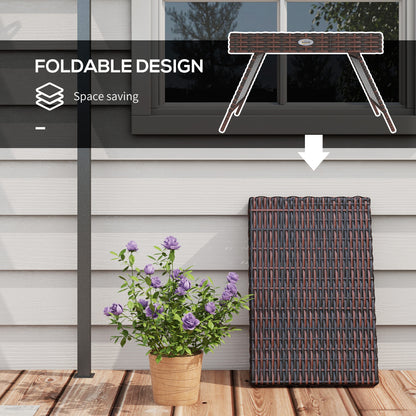 Foldable Outdoor Coffee Table, Steel Frame Rattan Side Table, Brown