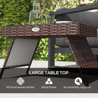 Foldable Outdoor Coffee Table, Steel Frame Rattan Side Table, Brown