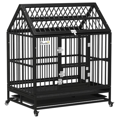 43" Heavy Duty Dog Crate on Wheels w/ Removable Tray, Openable Top