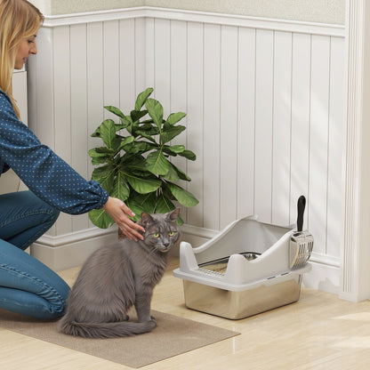 Stainless Steel Cat Litter Box with High Sides, 43 x 33 x 25 cm