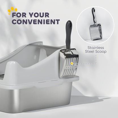 Stainless Steel Cat Litter Box with High Sides, 43 x 33 x 25 cm