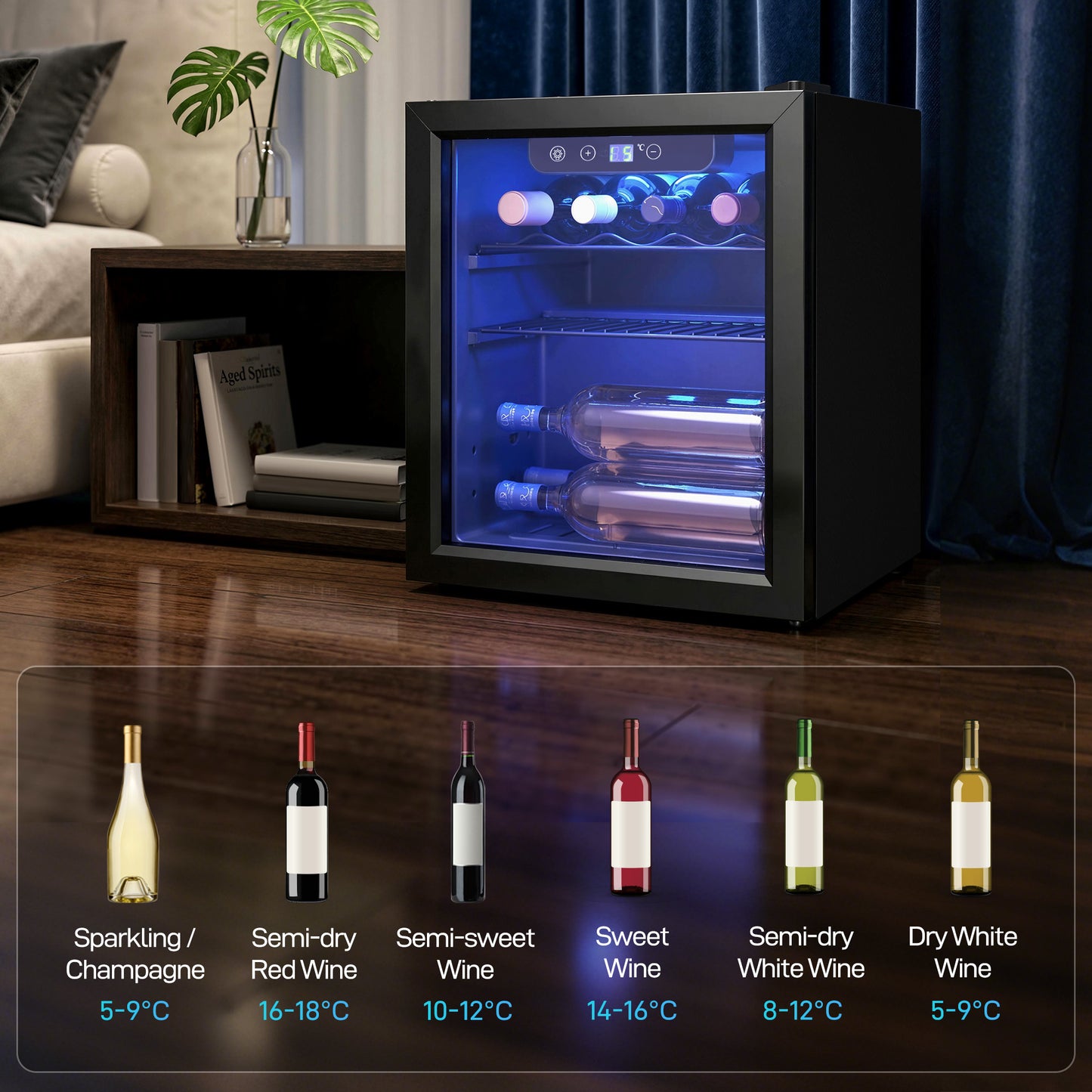 12 Bottle Wine Cooler, 4-16°C Under Counter Drinks Beer Wine Fridge