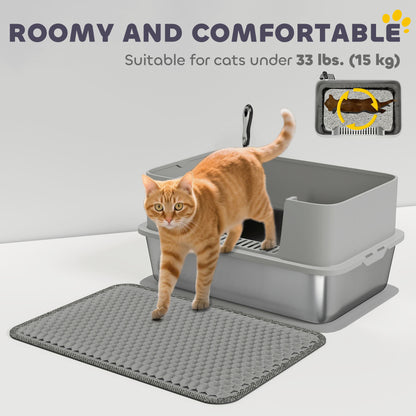 Stainless Steel Litter Box with Scoop, High Sided Cat Litter Tray