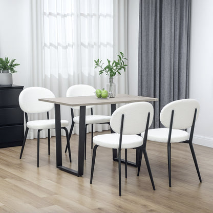 Set of 4 Sherpa Dining Chairs Boucle Kitchen Chairs with Back White