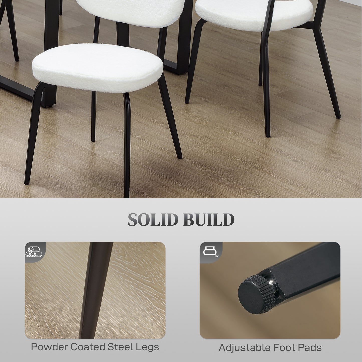 Set of 4 Sherpa Dining Chairs Boucle Kitchen Chairs with Back White